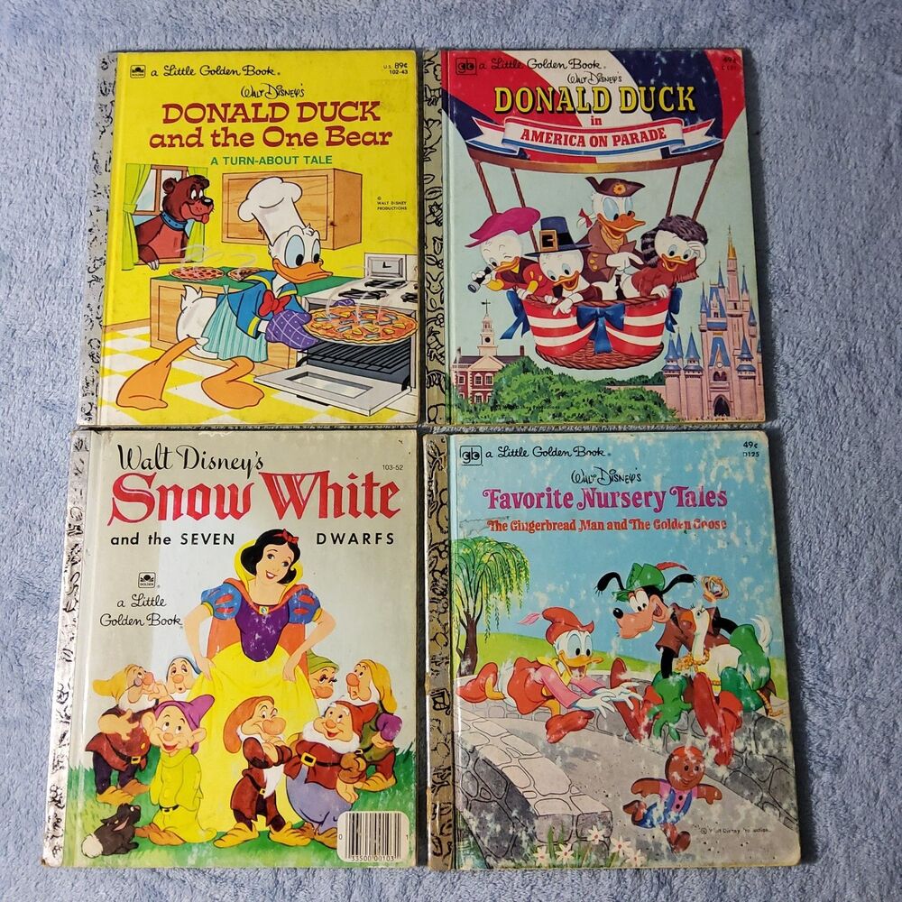 Vintage Disney Little Golden Books Lot of 4 Donald Duck & Snow White 1970s-80s